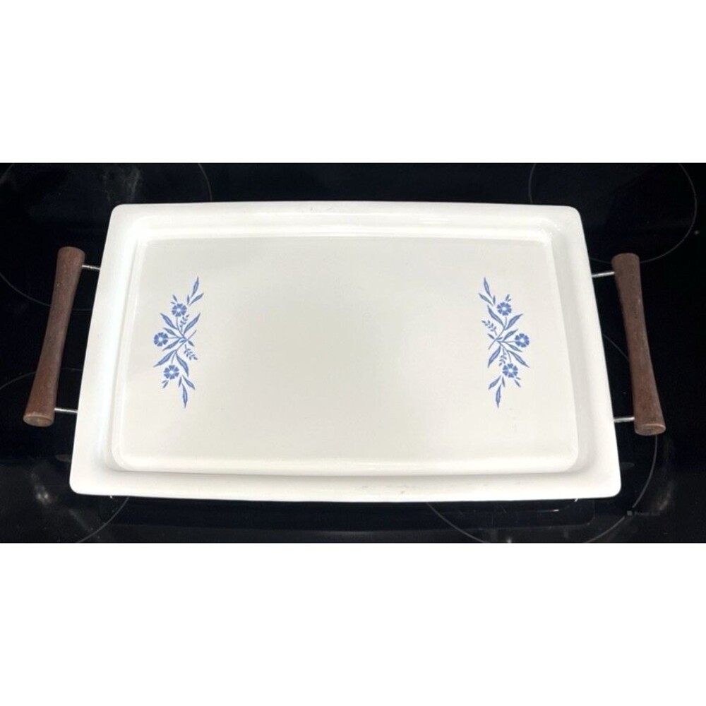 Vtg Corning Ware Blue Cornflower Broil Bake Tray P-35-B w/ Cradle 16x10 Roaster